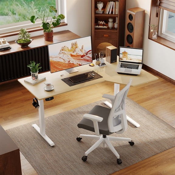 Gaderth L Shaped Electric Standing Desk, L Shaped Ergonomic Rising Computer Table, Height Adjustable Ergonomic Perch Stand Workstation, Executive Writing Table for Home or Office 59 x 35 Inch