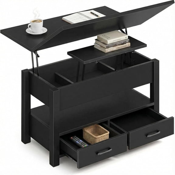 Gaderth Lift Top Coffee Table with Storage, 4 in 1 Multi-Function Lift Coffee Tables, Convertible Coffee Table, Dining Desk & Workstation with Drawers & Hidden Compartment