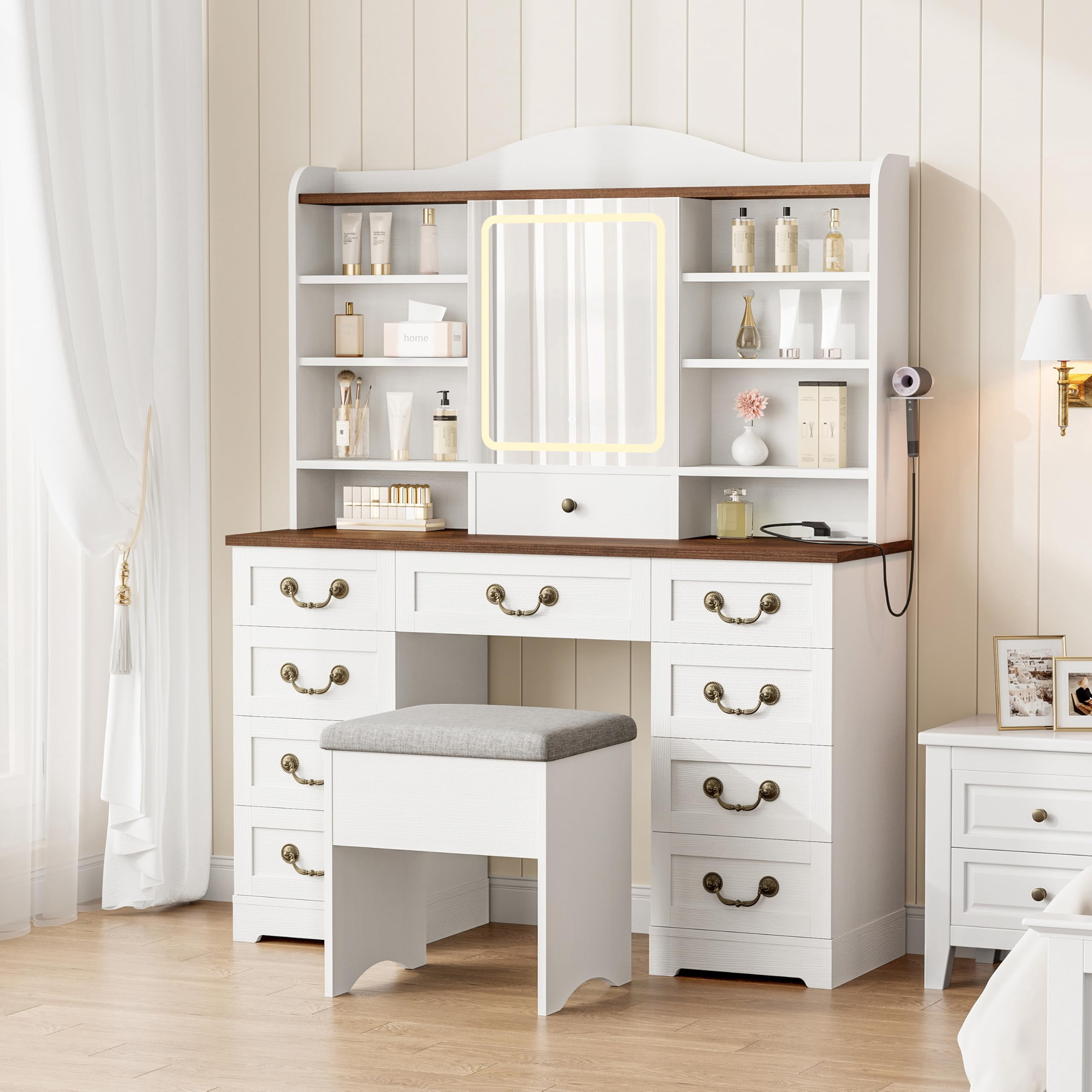 Gaderth Makeup Vanity Table with Mirror and Adjustable LED Lights