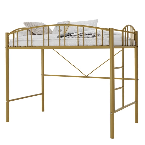 Gaderth Metal Loft Bed With Ladder, Loft Bed Frame With 15” High Guardrail For Boys Girls, Junior, Space Saving, Mattress Not Included