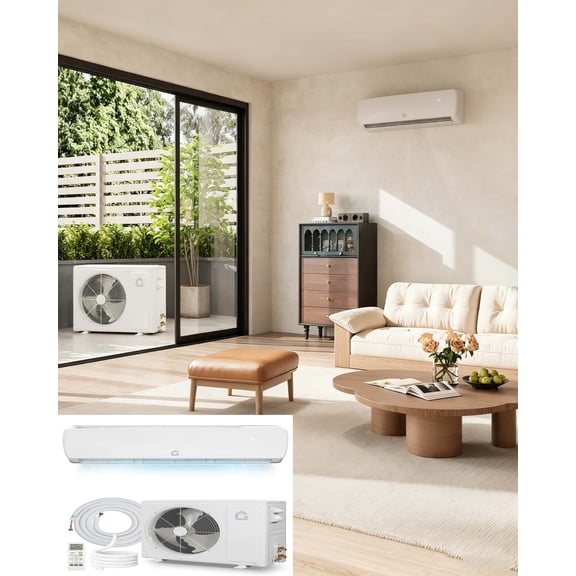 Gaderth Mini Split Air Conditioner and Heater, 9000BTU, SEER2 19, 230V Energy-Efficient AC with Self-Cleaning, Remote Control, Easy Installation, Cools up to 450 Sq.Ft.