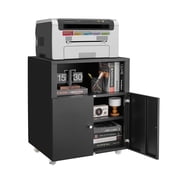 Gaderth Mobile File Cabinet,Under Desk Rolling Printer Stand,Metal Printer Table With 2 Doors & Storage Shelf,Rolling Printer Cart For Small Spaces Garage Home Office Workshop