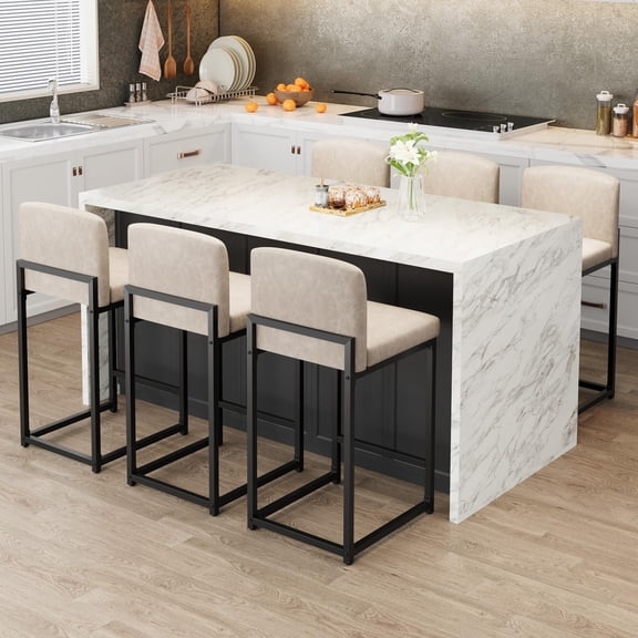 Gaderth Modern Bar Stools Set of 2, Counter Stools Bar Chairs, Faux Leather Upholstery, Comfort Backrest, Robust Metal Legs, Counter Height Chairs with Footrest for Kitchen Island, Dining Room