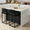 thumbnail image 1 of Gaderth Modern Bar Stools Set of 2, Counter Stools Bar Chairs, Faux Leather Upholstery, Comfort Backrest, Robust Metal Legs, Counter Height Chairs with Footrest for Kitchen Island, Dining Room, 1 of 6