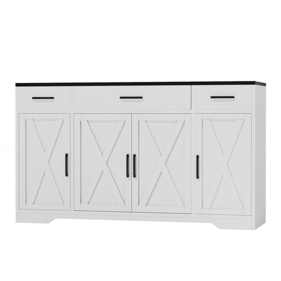 Gaderth Modern Farmhouse Sideboard Buffet Cabinet, Barn Doors Buffet Storage Cabinet With Drawers And Shelves, Wood Coffee Bar With Storage Dining Room Buffet For Kitchen, Living Room