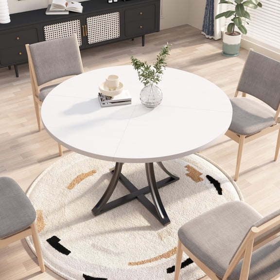 Gaderth Modern Industrial Round Dining Table for 4-6 People, Circle Kitchen Dinning Tables, Space-Saving Circle Kitchen Table with X-Shaped Pedestal Base, Wood Grain Finish-ONLY TABLE