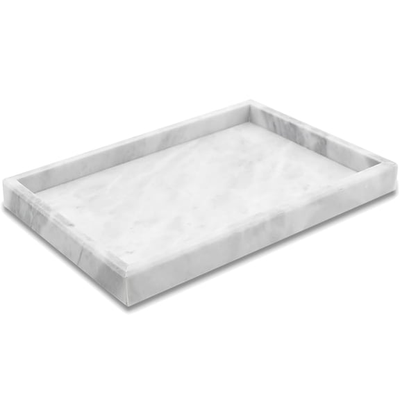 Gaderth Natural Calacatta White Marble Tray, 12x8 Inch Stone Vanity Tray for Bathroom Counter, Non-Ceramic/Non-Resin Decorative Organizer for Perfume Jewelry Home Decor