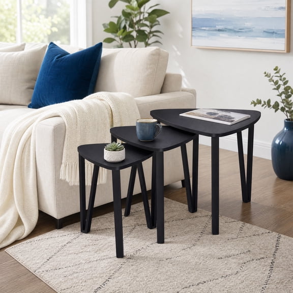 Gaderth Nesting Coffee Tables, End Tables Set of 3, Industrial Stacking Side Tables with Black Metal Frame, Multi Size Nestable Accent End Tables for Living Room Bedroom