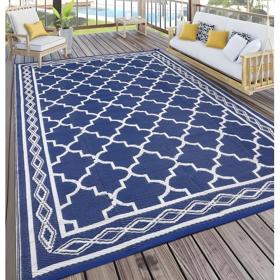 Gaderth Outdoor Rug,Waterproof Reversible Rug Patio Rug Modern Camping RV Plastic Straw Rug Geometric Area Rug for Backyard, Deck, Picnic, Porch, Beach