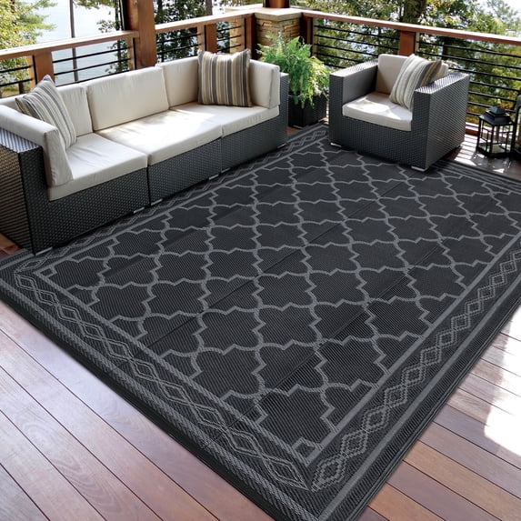 Gaderth Outdoor Rug,Waterproof Reversible Rug Patio Rug Modern Camping RV Plastic Straw Rug Geometric Area Rug for Backyard, Deck, Picnic, Porch, Beach