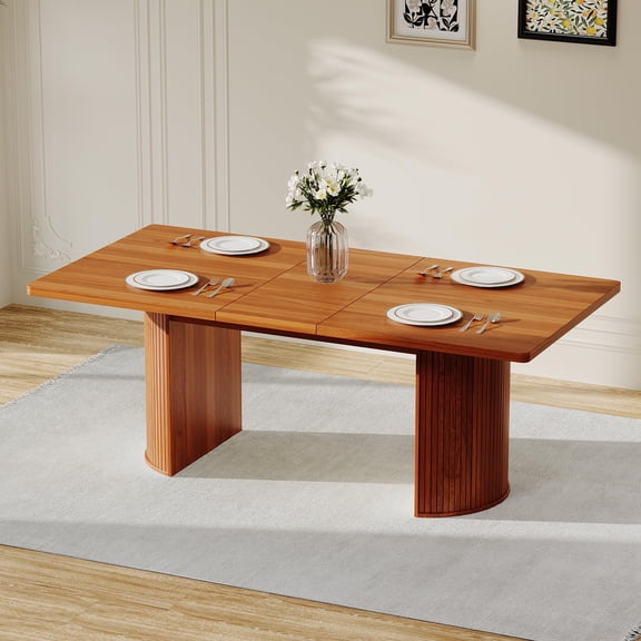 Gaderth Oval Dining Table, 70.8 Inch Farmhouse Wood Dinner Table with Semi-Cylindrical Legs, Oval Kitchen Table with Semi-Cylindrical Legs Base for Kitchen Dining Room Living Room