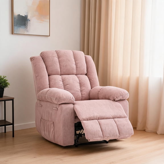 Gaderth Oversized Manual Recliner Chair for Adults – 150° Adjustable Ergonomic Lounge, Extra Wide Seat, Overstuffed, Breathable Chenille Upholstery, Side Storage, Heavy-Duty Frame – Chenille | Pink