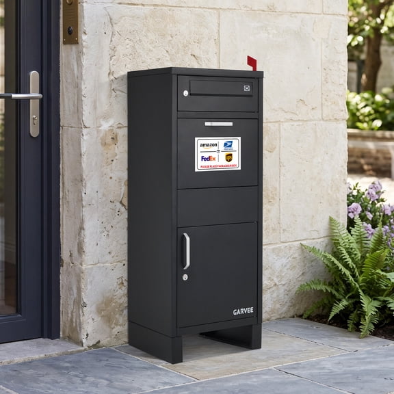Gaderth Package Delivery Box for Outside, 17.7" x 14.5" x 44" Waterproof Rust-Proof Large Parcel Drop Box with Anti-Theft, Secure Lock System and Two Keys, Shock-absorbing Cushion