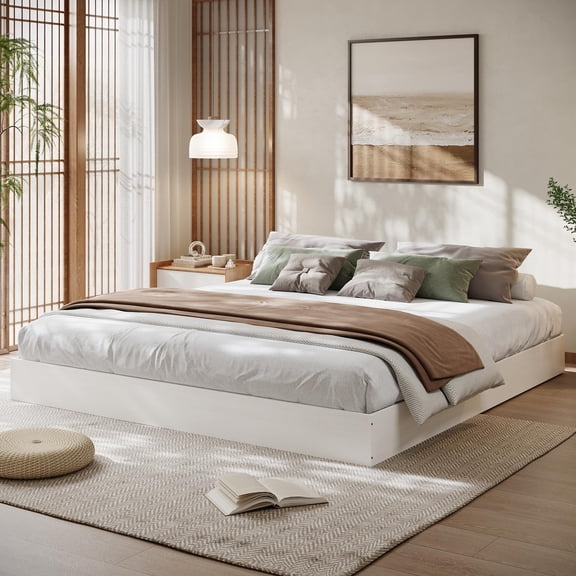 Gaderth Platform Bed Frame,7.68” Height Wooden Bed Platform,Easy Tool Free Set Up,Sturdy Wooden Support Slats,Floor Standing Design, Easy Assembly