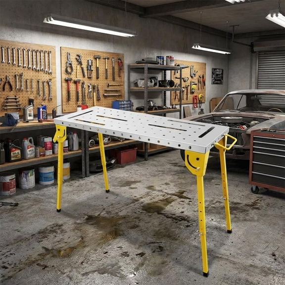 Gaderth Portable Folding Welding Table,1000lbs/500Lbs Steel Workbench With 5 Level Adjustable Height,3 Tilt Angles, Heavy Duty Welding Table For Garage & Wooden Projects, Easy To Store