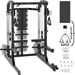 Gaderth Power Cage, Squat Rack for Home Gym, Power Rack with Dual Independent Pulley System, 2000LB Capacity Workout Cage with Adjustable Cable Crossover System and Training Attachment