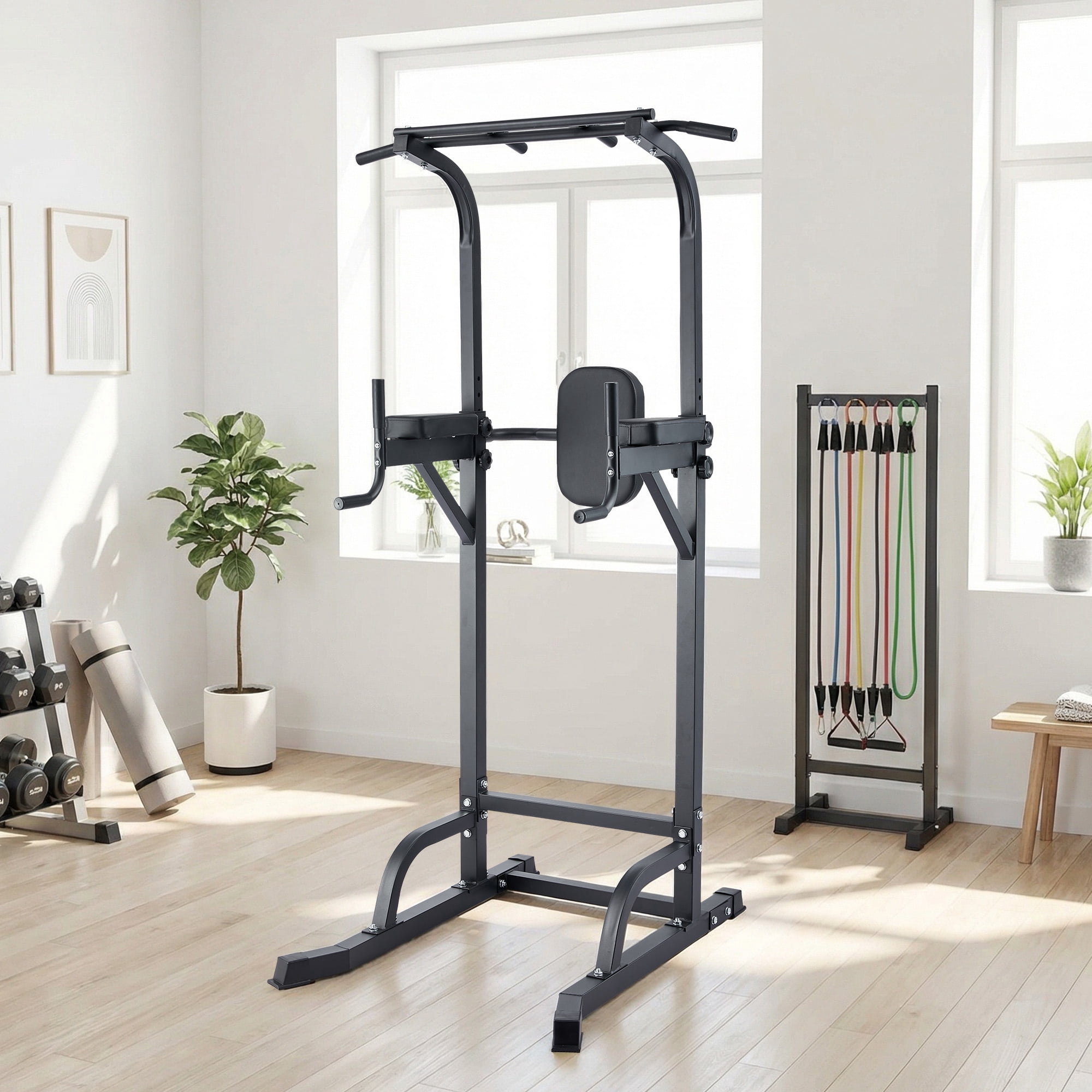 Gaderth Power Tower Pull Up Bar Dip Station, Multi-Function Workout, Adjustable Height Home Gym Equipment, Heavy Duty Strength Trainer with 880 Lbs Capacity