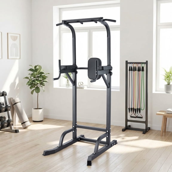 Gaderth Power Tower Pull Up Bar Dip Station, Multi-Function Workout, Adjustable Height Home Gym Equipment, Heavy Duty Strength Trainer with 880 Lbs Capacity