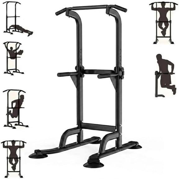 Gaderth Power Tower Pull Up Bar Station, Free Standing Workout Dip Station, 300LBS Capacity Heavy Duty Chin Up Bar Squat Rack, Height Adjustable Strength Training Fitness Equipment