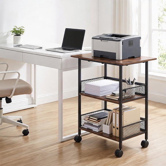 Gaderth Printer Stand With Storage Shelf,3 Tier Printer Cart With Wheels,Mobile Printer Table Printer Desk For Home Office,Stands For Heat Press Scanner Fax