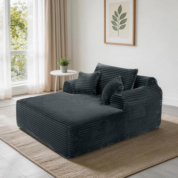 Gaderth Rectangular Lounge Chair, 55" Oversized Corduroy Upholstered Boneless Sofa Bed with Ergonomic Deep Seat, 500LBS Weight Capacity, Single Sleeper Couch Chair for Living Room Bedroom