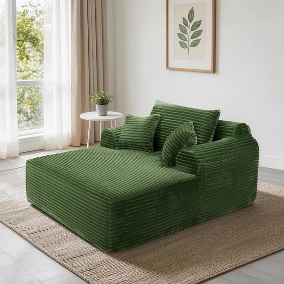 Gaderth Rectangular Lounge Chair, 55" Oversized Corduroy Upholstered Boneless Sofa Bed with Ergonomic Deep Seat, 500LBS Weight Capacity, Single Sleeper Couch Chair for Living Room Bedroom
