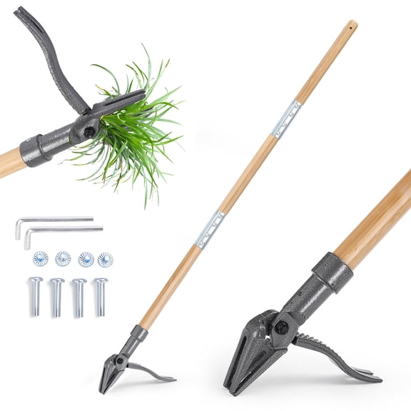Gaderth Rise Weed Puller Tool, Long Handle Manual 4-Claw Steel Weeder for Effortlessly Removing Dandelions, Easily Remove Weeds Without Bending, Pulling, or Kneeling