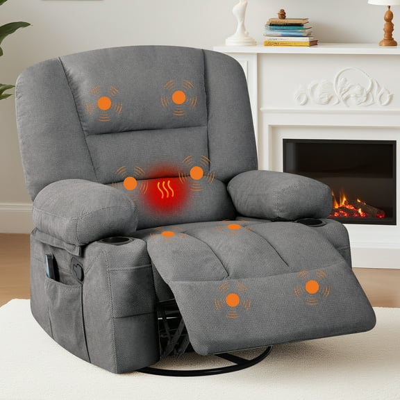 Gaderth Rocker Recliner Chairs for Adults With Vibration Massage and Heating, Chenille Lazy Boy Single Sofa Seat, 360° Swivel Rocker Glider Recliner, Wide Manual Lazy Chair, Chenille Fabric Sofa Chai
