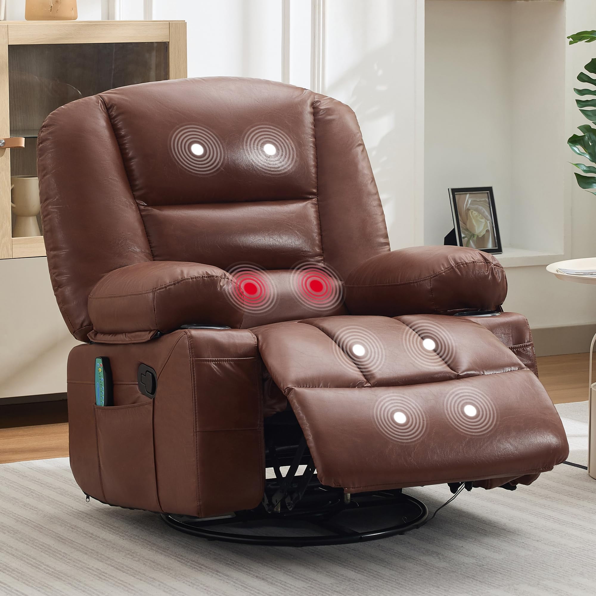 Gaderth Rocker Recliner Chairs for Adults With Vibration Massage and Heating, Chenille Lazy Boy Single Sofa Seat, 360° Swivel Rocker Glider Recliner, Wide Manual Lazy Chair, Chenille Fabric Sofa Chai