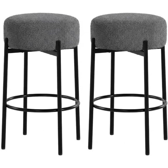 Gaderth Round Barstools 24" Set of 2, Accent Backless Barstools, Modern Counter Height Bar Stools with Sherpa Soft Seat for Kitchen Island, Bar, Dining Room