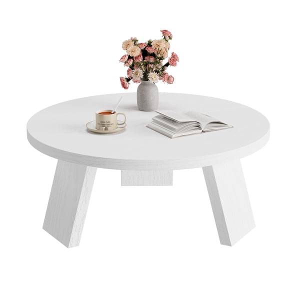 Gaderth Round Coffee Table with Inclined Legs, Modern Wood Circle Drum Table, Center Table, Accent Cocktail Tables, 2-Tier Rustic Wood Desktop with Storage Shelf for Living Room