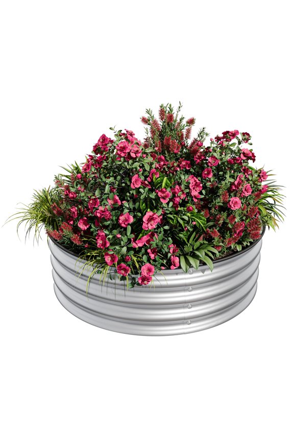 Round Raised Garden Bed, 4ft x 1.5ft Galvanized Steel Planter with Rust & Corrosion Protection, Safe Rubber Edges, Open Bottom for Vegetables, Flowers & Herbs