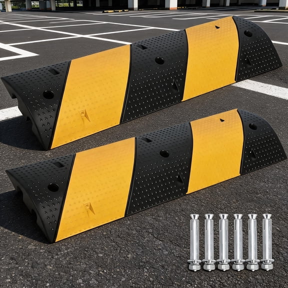 Gaderth Rubber Speed Bump,Driveway Speed Bumps,2 Channel Heavy Duty Speed Hump Cable Protector Ramp w/ Bolts For Asphalt Concrete Driveway Gravel