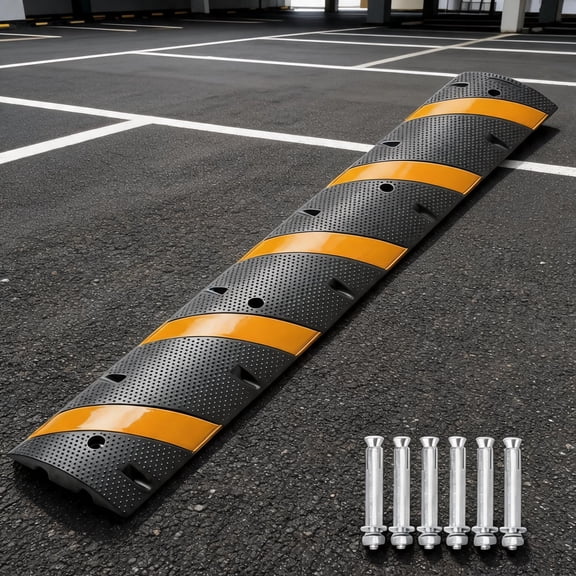 Gaderth Rubber Speed Bump,Driveway Speed Bumps,2 Channel Heavy Duty Speed Hump Cable Protector Ramp w/ Bolts For Asphalt Concrete Driveway Gravel