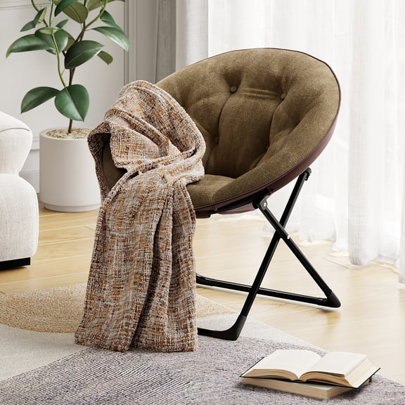 Gaderth Saucer Chair,Folding Chair,Comfy Moon Chair With Metal Frame,Oversized Faux Fur Lounge Chair,Foldable Accent Seat For Bedroom Dorm Living Room Apartment