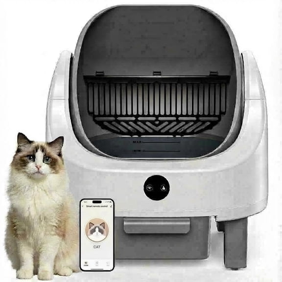 Gaderth Self Cleaning Cat Litter Box, 9L Waste Bin with Waterproof Liners, Automatic Litter Box, Open Top Automatic Litter Box for Cats, APP Control, Anti-Pinch Safety Protection, Ultra-Quiet Mode