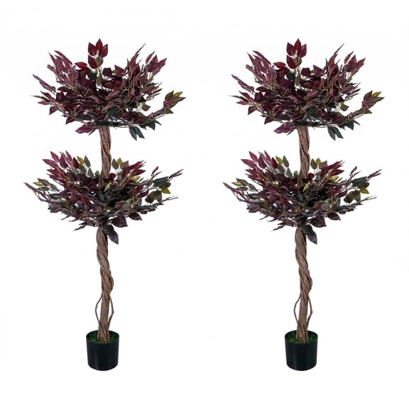 Gaderth Set of 2 Artificial Ficus Trees – 5FT Faux Banyan Trees – Lifelike Silk Leaves & Natural Trunk – Potted Greenery for Indoor Outdoor Home Office Decor – 150cm, Specs: PZ-4-8551