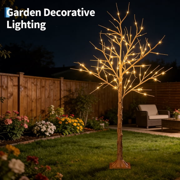 Gaderth Set of 3 Birch Tree String Lights 4FT/5FT/6FT with 72/96/156 Warm White LEDs, c4 Lighting Modes & Timer for Outdoor Christmas Holiday Decor