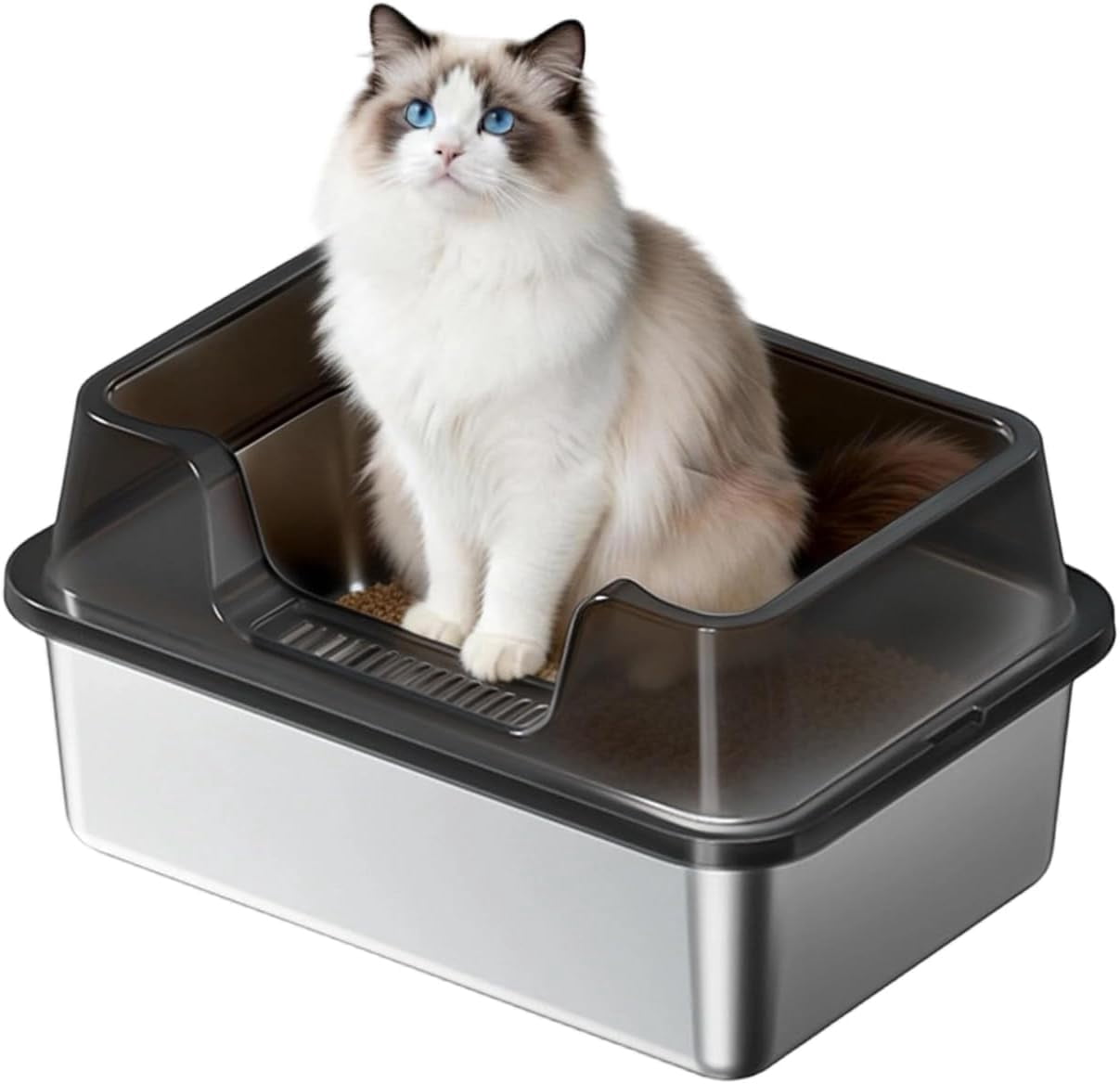 Gaderth Stainless Steel Litter Box, Enclosed Metal Litter Pan Tray with Lid for Big Cats and Multi-Cats, High Wall Sides Enclosure, Anti-Urine Leakage Non-Stick Bottom Include Scoop Easy to Clean