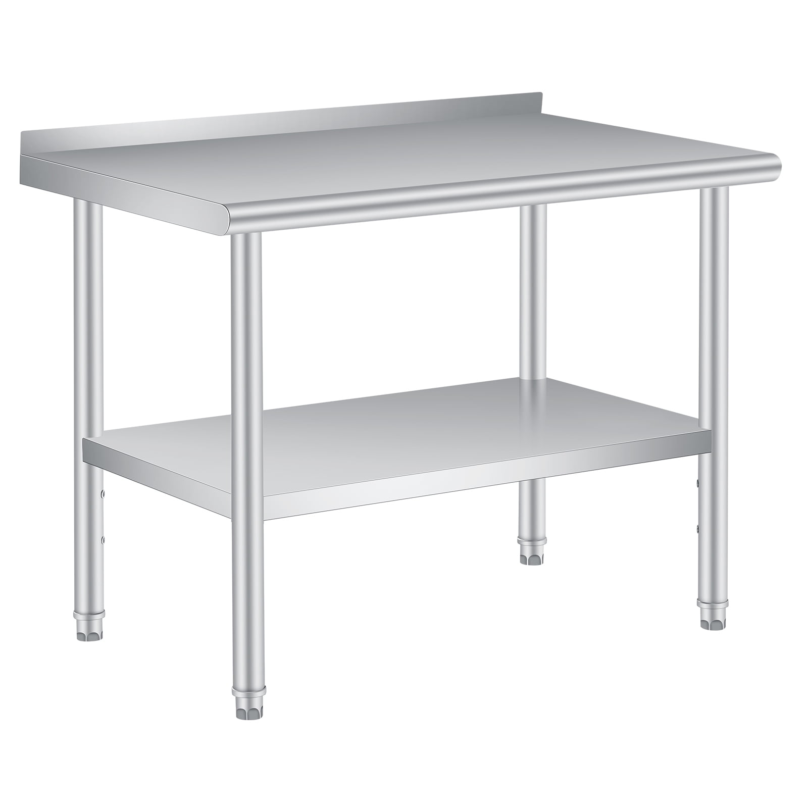 Gaderth Stainless Steel Prep Table with Backsplash, Adjustable Undershelf, Commercial Heavy Duty Table with Adjustable Under Shelf for Commercial Home Kitchen Prep & Storage