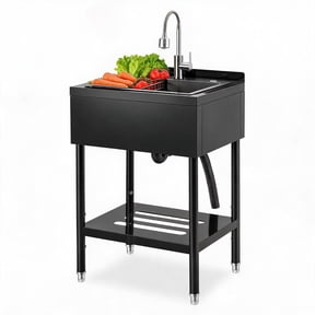 Gaderth Stainless Steel Utility Sink,Freestanding Single Bowl Kitchen Sink With Hot & Cold Faucet, 5 Hooks Single Bowl Kitchen Sink For Laundry Room/Apartments/Basement/Garage