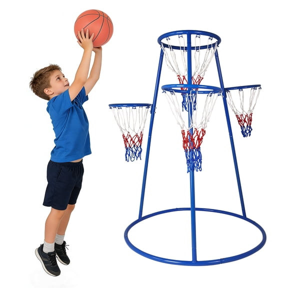 Gaderth Toddler Basketball Hoop Set, Adjustable 4-Hoop Kids Basketball Game, Includes 4 Balls & Air Pump, Preschool Sports Toy for Home & Backyard-Fun Sports Toy Gift for Boys Girls Ages 3-6 Years
