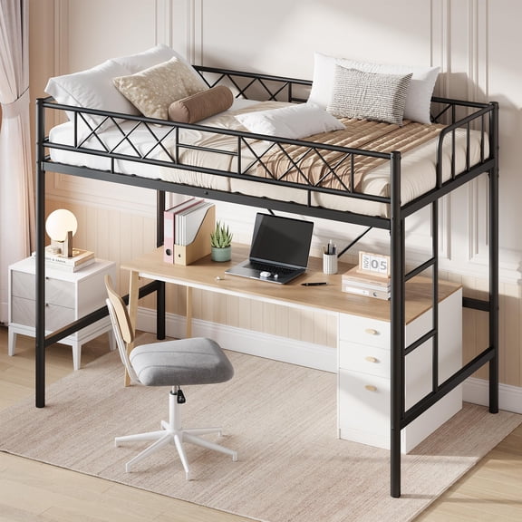 Gaderth Twin Over Twin Bunk Bed with Stairs for Adults & Teens, Heavy-Duty Metal Frame with Full-Length Guardrails & Sturdy Slats