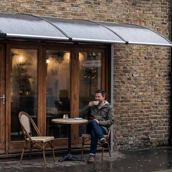 Gaderth UV Resistant Polycarbonate Awning Canopy – Weatherproof Rain Shelter for Window & Door – Reinforced Aluminum Frame – Transparent Roof Panel – Easy Install – Black + Brown, 100×400cm