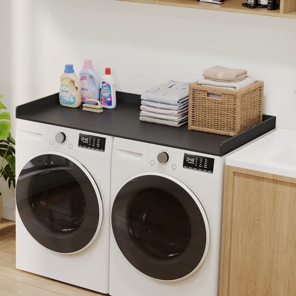 Gaderth Washer Dryer Countertop, Laundry Room Organizer with Non-Slip Pads, Laundry Wood Shelf Topper with Edge, Washer and Dryer  Laundry Hamper Counter Storage Organization