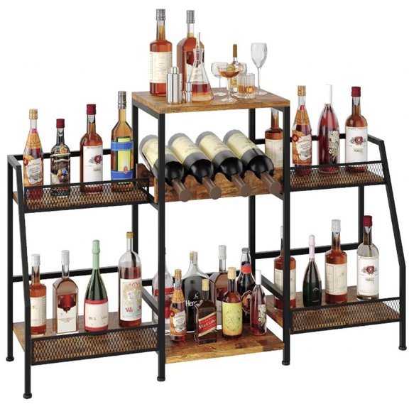 Gaderth Wine and Liquor Rack Stand, Versatile Liquor Stand, Rust-Resistant Stepped Wine Rack Freestanding Floor with Guard Rails, Can Withstand About 200 Pounds for Living Room, Game Room