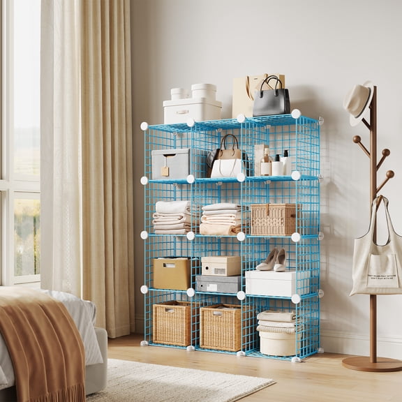 Gaderth Wire Cube Storage, Metal Wire Cube Shelving Unit,12-Cube Closet Organizer Storage, Modular Grid Bookshelf, Modular Shelves Units, Storage Bins Shelving for Bedroom, Living Room