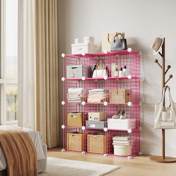 Gaderth Wire Cube Storage, Metal Wire Cube Shelving Unit,12-Cube Closet Organizer Storage, Modular Grid Bookshelf, Modular Shelves Units, Storage Bins Shelving for Bedroom, Living Room