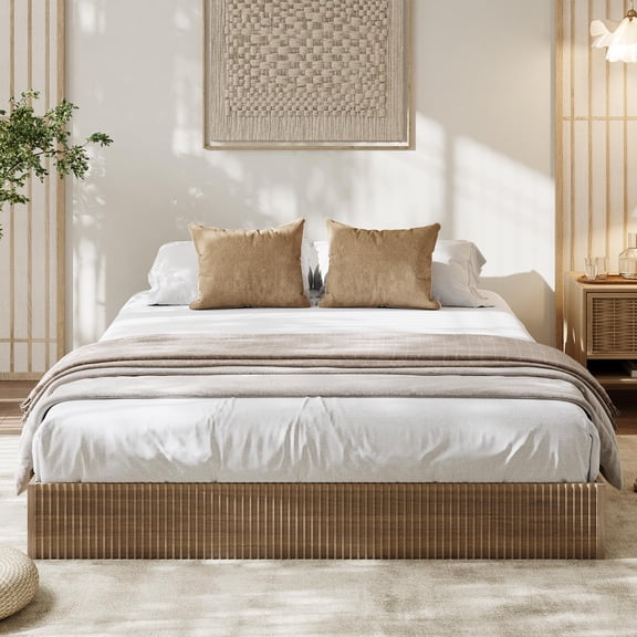 Gaderth Wood Platform Bed,Low Profile Bed Frame Without Headboard,Fluted Design Minimalist Bed Base With Noise-Free,Easy Assembly,No Box Spring Needed