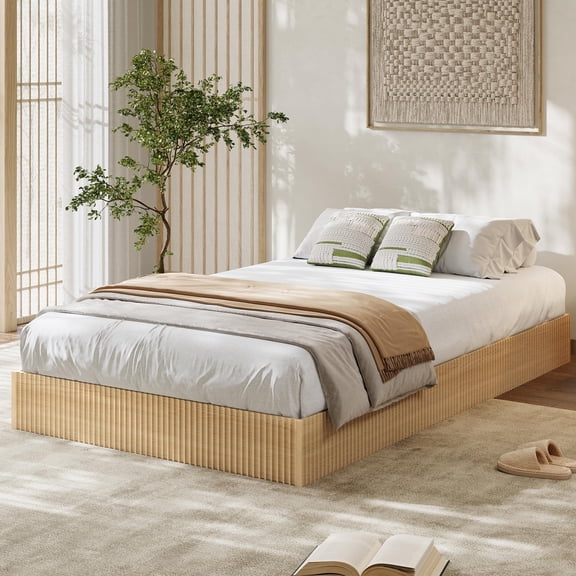 Gaderth Wood Platform Bed,Low Profile Bed Frame Without Headboard,Fluted Design Minimalist Bed Base With Noise-Free,Easy Assembly,No Box Spring Needed